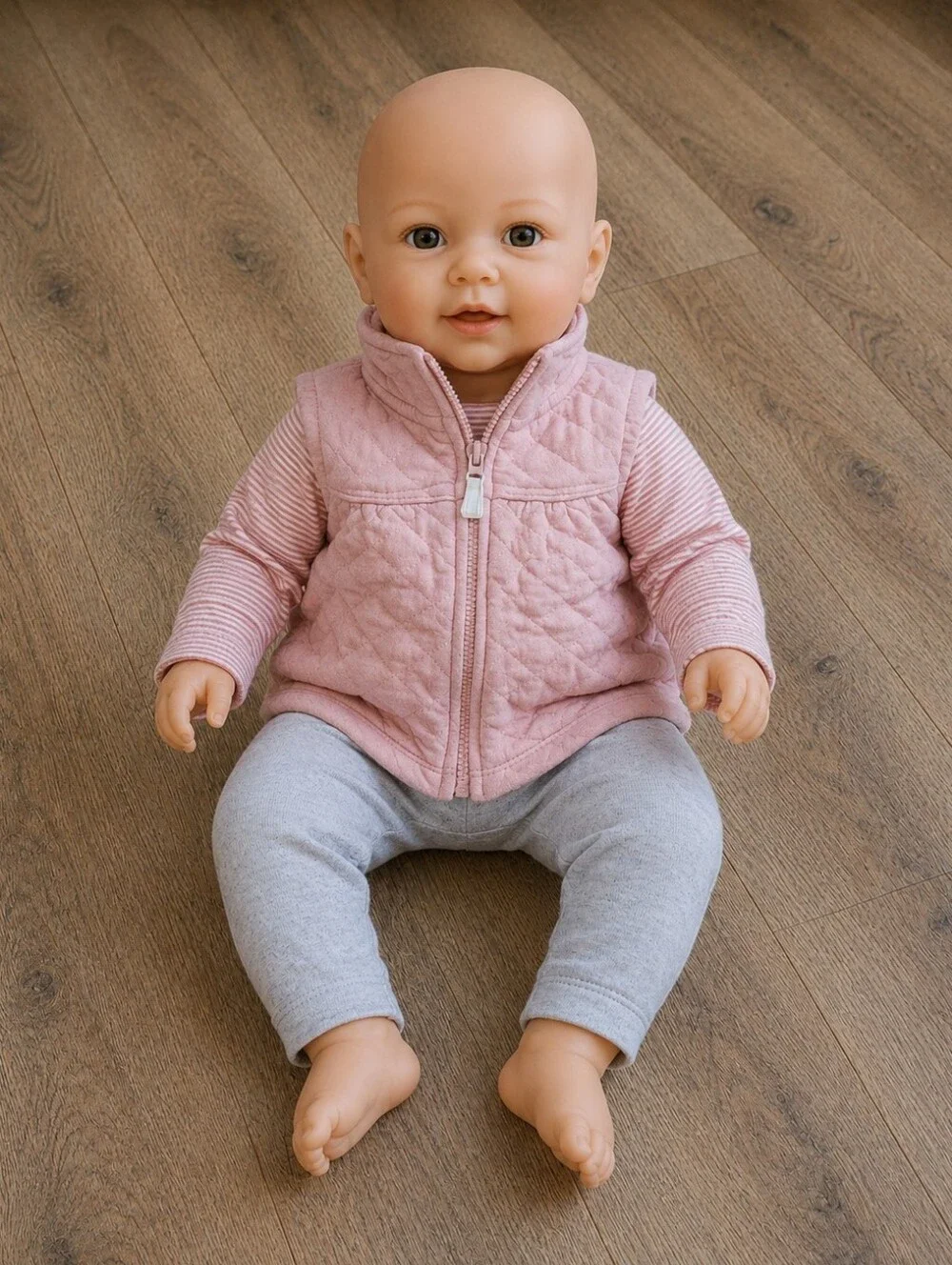 3m Pink Quilted Vest with Gray Pants Set